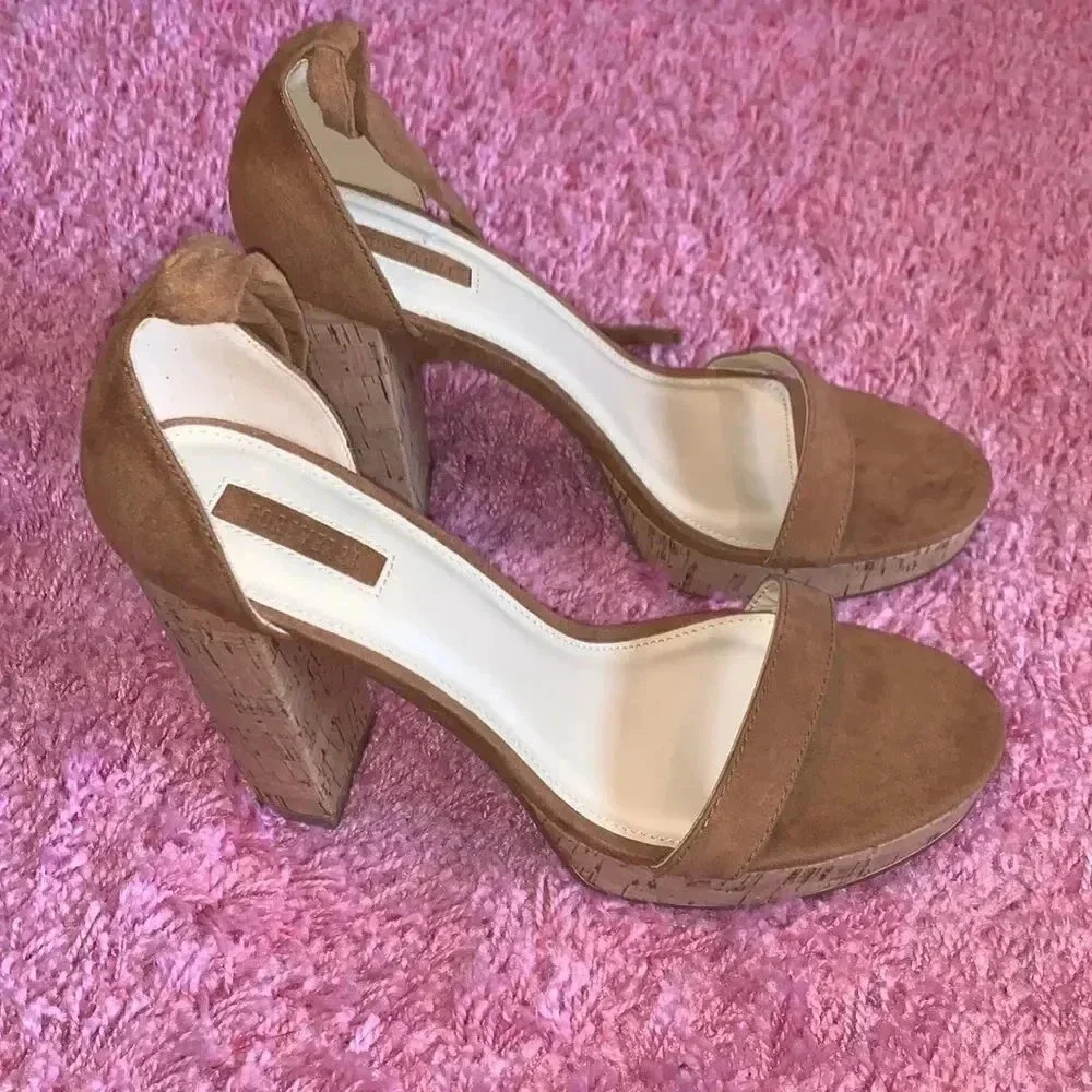 Forever21 Cork Heel Tie Up Pumps